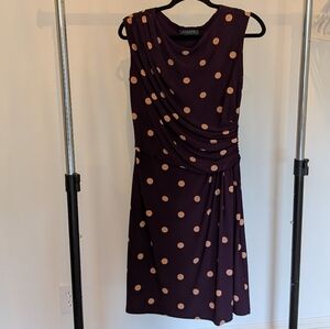 Ralph Lauren Purple and Tan Polka Dot Midi Dress